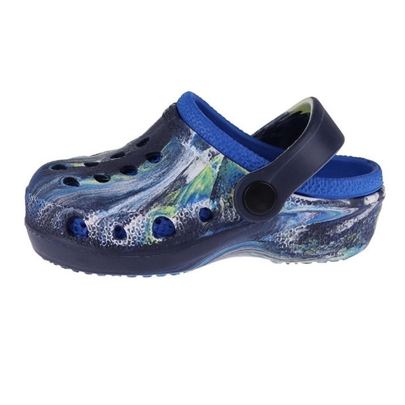Navy & Black Tie-Dye Swirl Heel-Strap Clog Beach Travel Swim Shoes - Picture 6 of 6